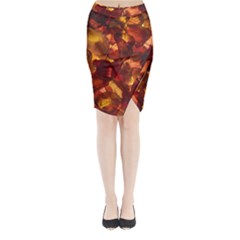 Leaves Fall Autumn Season Orange Midi Wrap Pencil Skirt by Ndabl3x