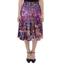 Moscow Kremlin Saint Basils Cathedral Architecture  Building Cityscape Night Fireworks Classic Midi Skirt by Cowasu