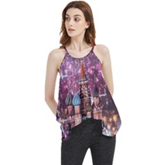 Moscow Kremlin Saint Basils Cathedral Architecture  Building Cityscape Night Fireworks Flowy Camisole Tank Top by Cowasu