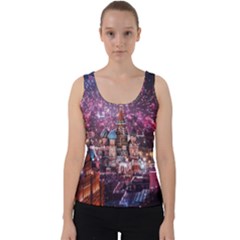 Moscow Kremlin Saint Basils Cathedral Architecture  Building Cityscape Night Fireworks Velvet Tank Top by Cowasu