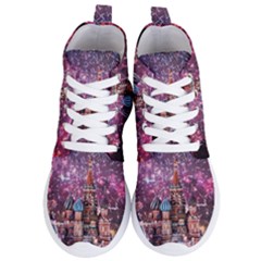 Moscow Kremlin Saint Basils Cathedral Architecture  Building Cityscape Night Fireworks Women s Lightweight High Top Sneakers by Cowasu