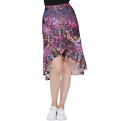 Moscow Kremlin Saint Basils Cathedral Architecture  Building Cityscape Night Fireworks Frill Hi Low Chiffon Skirt by Cowasu