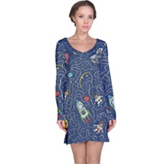Cat Cosmos Cosmonaut Rocket Long Sleeve Nightdress by Cowasu