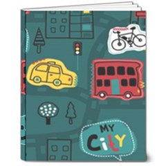 Seamless Pattern With Vehicles Building Road 8  X 10  Hardcover Notebook by Cowasu