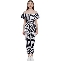 Animal Cute Pattern Art Zebra Off Shoulder Ruffle Top Jumpsuit by Amaryn4rt