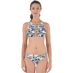 Vintage Blue Drawings On Fabric Perfectly Cut Out Bikini Set by Amaryn4rt