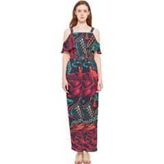 Vintage Flash Tattoos Designs Seamless Pattern Draped Sleeveless Chiffon Jumpsuit by Amaryn4rt