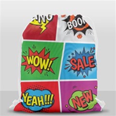 Pop Art Comic Vector Speech Cartoon Bubbles Popart Style With Humor Text Boom Bang Bubbling Expressi Drawstring Bag (small) by Amaryn4rt