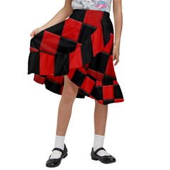 Black And Red Backgrounds- Kids  Ruffle Flared Wrap Midi Skirt by Amaryn4rt