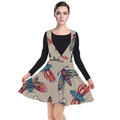 Tattoos Colorful Seamless Pattern Plunge Pinafore Dress by Amaryn4rt