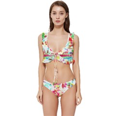 Pattern Decorated Schoolbus Tie Dye Low Cut Ruffle Edge Bikini Set by Amaryn4rt