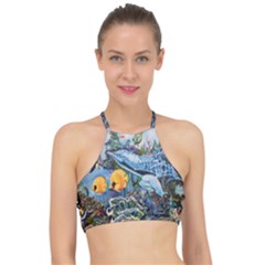 Colorful Aquatic Life Wall Mural Racer Front Bikini Top by Simbadda