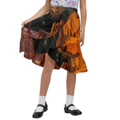 Geology Sand Stone Canyon Kids  Ruffle Flared Wrap Midi Skirt by Simbadda