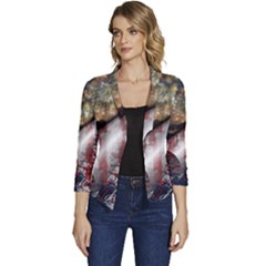 Independence Day Background Abstract Grunge American Flag Women s Casual 3/4 Sleeve Spring Jacket by Ravend