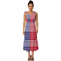 American Flag Patriot Red White Tie-strap Tiered Midi Chiffon Dress by Celenk