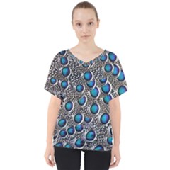 Peacock Pattern Close Up Plumage V-neck Dolman Drape Top by Celenk