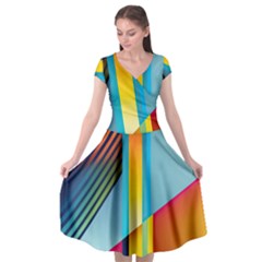 Colorful Rainbow Stripe Pattern Cap Sleeve Wrap Front Dress by Vaneshop
