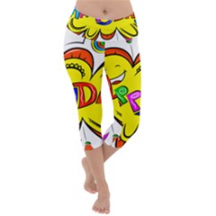 Happy Happiness Child Smile Joy Lightweight Velour Capri Yoga Leggings by Celenk