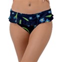 Abstract Wild Flowers Dark Blue Background Blue Flower Blossom Flat Retro Seamless Pattern Daisy Frill Bikini Bottoms View1