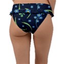 Abstract Wild Flowers Dark Blue Background Blue Flower Blossom Flat Retro Seamless Pattern Daisy Frill Bikini Bottoms View2