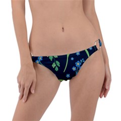 Abstract Wild Flowers Dark Blue Background Blue Flower Blossom Flat Retro Seamless Pattern Daisy Ring Detail Bikini Bottoms by uniart180623