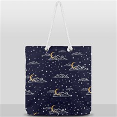 Hand-drawn-scratch-style-night-sky-with-moon-cloud-space-among-stars-seamless-pattern-vector-design- Full Print Rope Handle Tote (large) by uniart180623
