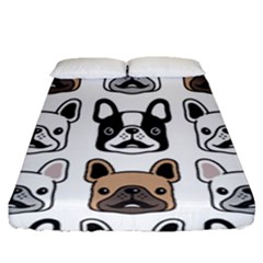 Dog-french-bulldog-seamless-pattern-face-head Fitted Sheet (queen Size) by uniart180623