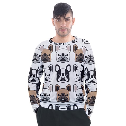 Dog-french-bulldog-seamless-pattern-face-head Men s Long Sleeve Raglan Tee by uniart180623