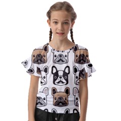 Dog-french-bulldog-seamless-pattern-face-head Kids  Cut Out Flutter Sleeves by uniart180623