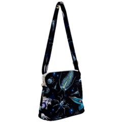 Colorful-abstract-pattern-consisting-glowing-lights-luminescent-images-marine-plankton-dark Zipper Messenger Bag by uniart180623