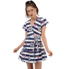 Seamless-marine-pattern Flutter Sleeve Wrap Dress by uniart180623