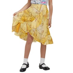Cheese-slices-seamless-pattern-cartoon-style Kids  Ruffle Flared Wrap Midi Skirt by uniart180623