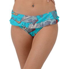 Colored-sketched-sea-elements-pattern-background-sea-life-animals-illustration Frill Bikini Bottoms by uniart180623