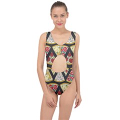 Vector-seamless-pattern-with-italian-pizza-top-view Center Cut Out Swimsuit
