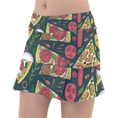 Vector-seamless-pizza-slice-pattern-hand-drawn-pizza-illustration-great-pizzeria-menu-background Classic Tennis Skirt by uniart180623