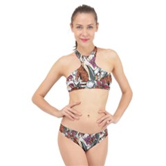 Natural-seamless-pattern-with-tiger-blooming-orchid High Neck Bikini Set by uniart180623