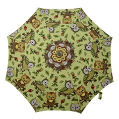 Seamless-pattern-with-flowers-owls Hook Handle Umbrellas (large) by uniart180623