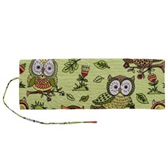 Seamless-pattern-with-flowers-owls Roll Up Canvas Pencil Holder (m) by uniart180623