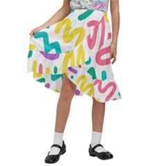 Abstract-pop-art-seamless-pattern-cute-background-memphis-style Kids  Ruffle Flared Wrap Midi Skirt by uniart180623