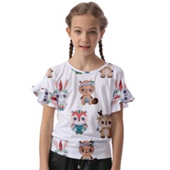 Cute-cartoon-boho-animals-seamless-pattern Kids  Cut Out Flutter Sleeves by uniart180623