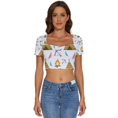 Cute-cartoon-native-american-seamless-pattern Short Sleeve Square Neckline Crop Top  by uniart180623