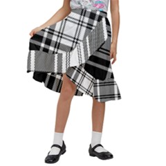 Pixel-background-design-modern-seamless-pattern-plaid-square-texture-fabric-tartan-scottish-textile- Kids  Ruffle Flared Wrap Midi Skirt by uniart180623