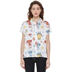 Cute-cartoon-robots-seamless-pattern Short Sleeve Pocket Shirt by uniart180623