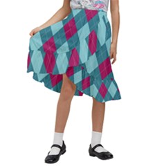 Argyle-pattern-seamless-fabric-texture-background-classic-argill-ornament Kids  Ruffle Flared Wrap Midi Skirt by uniart180623