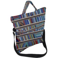 Bookshelf Fold Over Handle Tote Bag by uniart180623