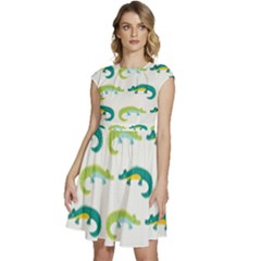 Cute-cartoon-alligator-kids-seamless-pattern-with-green-nahd-drawn-crocodiles Cap Sleeve High Waist Dress by uniart180623