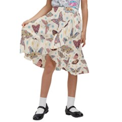 Pattern-with-butterflies-moths Kids  Ruffle Flared Wrap Midi Skirt by uniart180623