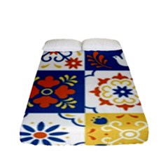 Mexican-talavera-pattern-ceramic-tiles-with-flower-leaves-bird-ornaments-traditional-majolica-style- Fitted Sheet (full/ Double Size) by uniart180623