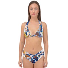 Mexican-talavera-pattern-ceramic-tiles-with-flower-leaves-bird-ornaments-traditional-majolica-style- Double Strap Halter Bikini Set by uniart180623