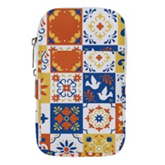 Mexican-talavera-pattern-ceramic-tiles-with-flower-leaves-bird-ornaments-traditional-majolica-style- Waist Pouch (small) by uniart180623
